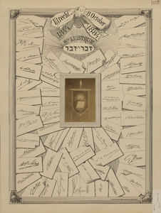 32829 Blad met handtekeningen van de deelnemers aan het achtste lustrumfeest van het theologisch-literarisch gezelschap ...